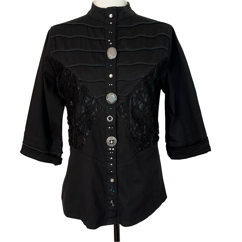Parsley & Sage Mixed Media Black Top Medium Art-to-Wear Artsy Whimsigoth Romance